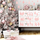 Pink Christmas Tree Wall Decals Merry Christmas Wall Stickers Xmas Tree Snowflake Stickers For Christmas Wall Decoration Indoor Pink Pine Tree Wall Decals For Kids Bedroom Winter Holiday Party Decor