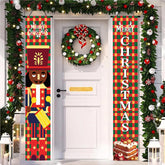 Christmas Decorations Outdoor Porch Banner, Nutcracker Xmas Yard Front Door Decor,Red And Green Buffalo Plaid Porch Sign Set Wall Hanging Outdoor Decorations And Supplies For Home Office -12 X 71 Inch (Multicolour)