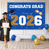 Graduation Decorations 2026 Large Outdoor Banner - Blue Gold - Waterproof 47x67" Class of 2026 Porch Sign for High School College Graduates Party Supplies