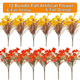 Artificial Flowers Outdoor Fall Decor - 12 Pcs Uv Resistant Fade Proof Fake Plants For Garden Porch, Thanksgiving Autumn Decorations, Waterproof For All Weather
