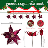 6 Pcs Christmas Flowers Artificial, 11 Inch Red Velvet Poinsettia Flowers With Glitter For Tree Decorations, Wreaths, Festive Home And Party Decor (Burgundy)