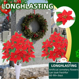 Artificial Cemetery Flowers For Grave,2 Sets Christmas Artificial Cemetery Flowers With Vase For Grave Christmas Bouquet,Outdoor Grave Decorations (Red)