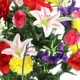 40 Stem Artificial Flowers Roses Lily Peony Mixed Bush Spring Faux Flower Arrangement - For Indoor Outdoor Wedding Home Decor, Cemeteries And Funerals, Events, Crafts - Spring