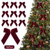 16Pack Red Velvet Christmas Bows For Christmas Tree, Small Decorative Twist Tie Ribbons For Wreath, Gift Wrapping, 3.5X3.5 Inch (Wine Red)
