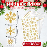 Christmas Envelope Seal Glitter Winter Snowflake Sticker Label, 368Pcs Xmas Sticker For Card Gift Box Decorations (Gold, 8 Sheets)