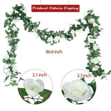 Artificial Rose Garlands Rose Vines Leaves Banners Hanging Fake Floral Garland Flower Vine For Wedding Arch Ceremony Home Garden Outdoor Party Wall Decorations, 14.4 Ft(White,2 Pieces)