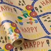 Birthday Wrapping Paper Roll - 17 Inches X 16.4 Feet - Monster Truck And Dinosaur Design On Durable Kraft Paper - Bright Colors For Kids' Birthday Party