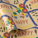 Birthday Wrapping Paper Roll - 17 Inches X 16.4 Feet - Monster Truck And Dinosaur Design On Durable Kraft Paper - Bright Colors For Kids' Birthday Party