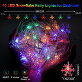 Snowflake String Lights, 20 Ft 40 Led Battery Operated Waterproof Multicolor Snowflake Fairy Lights Indoor Outdoor For B