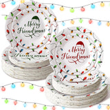120 Pcs Christmas Lights Disposable Paper Plates Set 9'' And 7'' Merry Friendsmas Christmas Dessert Plates Bulk For Xmas Birthday Party Decor