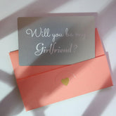 Will You Be My Girlfriend Gray Card Elegant Proposal For Her, Simple And Powerful Card With Pink Envelope