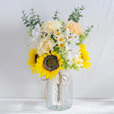 Fake Flowers Artificial Sunflowers With Vase, Faux Silk Carnation,Daisy Flowers For Home Office Decorations, Kitchen Dining Table Decor, Farmhouse Centerpiece Table Decoration