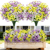 12Pcs Artificial Flowers Faux Silk Pansies With Eucalyptus, Uv Resistant Realistic Fake Plants, Outdoor Indoor Decor For Home Kitchen Bathroom Front Porch Patio Garden Balcony(Yellow, White, Purple)