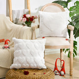 Valentine'S Day Love Heart Cream White Throw Pillow Covers, 18 X 18 Inch Anniversary Wedding Gift Home Decor Soft Plush Faux Fur Jacquard Cushion Case For Sofa Couch Set Of 2