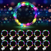 12 Pack Battery Operated LED Fairy Lights 7FT 20 LED Rainbow Color String Lights Waterproof Silver Wire Firefly Twinkle Lights for Wedding Party Bedroom Patio Decor