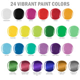 Professional 24 Color Outdoor Acrylic Paint Set, 2Oz Bottles, With 7 Brush Kit - Vivid Colors For Painting Canvas, Rocks, Wood Crafts, Toys