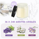 36 Pcs 4Oz Mini Mason Jar Candles Small Scented Candles Bulk Aromatherapy Ideal Souvenir Favors For Wedding Birthday Party (Freesia, Lavender, Jasmine, Black)