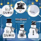 3Pcs Christmas Snowman Wooden Decorations Black White Wood Centerpiece With Plaid Ribbon Xmas Tiered Tray Decor Rustic Blocks For Home Mantel Fireplace Tabletop