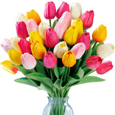 30 Pcs Fake Tulips Artificial Flowers Real Touch Pu Faux Flowers Tulip Stems For Wedding Spring Bouquet Floral Arrangement Home Office Party Decorations For Mother'S Day (Multi Colors)