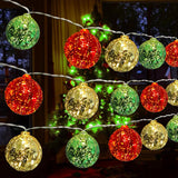 Battery Powered Christmas Lights 6.8Ft 10 Led Red Gold Green Globe String Lights With Timer, Color Christmas Tree Decora