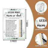 Baby Shower Game Set - Who Mom Or Dad Gender Reveal Party Decor Supply - Greenery Boho Botanical Baby Shower Games & Activities - Gold Foil Game Pack For Boys And Girls - 30 Game Cards(B04)