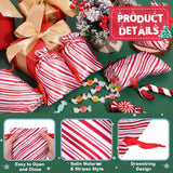 100 Pcs Christmas Satin Gift Bags With Drawstring Candy Cane Bags Christmas Mini Glitter Stripes Treat Bag Reusable Gift Wrapping Sack For Xmas Holiday Party Favor(4 X 6 Inch,White And Red)