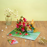 Humming Bird Pop Up Card, Fuchsia, 3D Popup Greeting Cards, Gift For Birthday, Mothers Day, Anniversary, Valentines, Thinking Of You, Thank You, 5X7 - Includes Envelope And Message Note