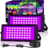2 Pack 50W LED Black Light Flood Light IP66 Waterproof UV Glow Party Outdoor Neon Halloween Lighting