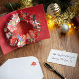 3D Pop-Up Christmas Wreath Card | With Slide-Out Message Note | Handcrafted Holiday Greeting Card | Perfect For Christmas, Holiday Wishes & Winter Greetings | Designed In Japan