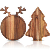 2 Pcs Christmas Charcuterie Boards Christmas Tree Wooden Cutting Board With Handle Antler Acacia Wood Cute Cutting Board For Cheese Fruit Bread Salad Vegetables Snack Dessert