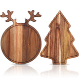 2 Pcs Christmas Charcuterie Boards Christmas Tree Wooden Cutting Board With Handle Antler Acacia Wood Cute Cutting Board For Cheese Fruit Bread Salad Vegetables Snack Dessert