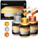 Acrylic Paint Metallic, 3Pcs 13.5Oz(375G) Gold & Silver & Bronze, Gold Leaf Paint For Art Painting, Ideal For Canvas, Wood, Clay, Fabric, Ceramic, Stone, Glass Craft Supplies