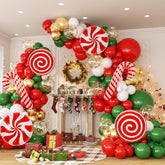 165Pcs Christmas Balloon Garland Arch Kit, Xmas Holiday Balloons Red Green White Glod Confetti Balloons With Large Candy Cane Swirl Mylar Foil Balloons, Rich For Christmas Party Decorations