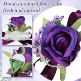 20 Pcs Wedding Corsage And Boutonniere Set Homecoming Artificial Corsage Wristlet And Boutonniere For Men Women Bride Bridesmaid Wedding Flowers Accessories Prom Suit Decorations (Purple)