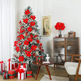 Poinsettias Artificial Christmas Flowers Decorations - 3 Pcs Big Artificial Red Poinsettia Flowers For Christmas Tree,Fake Poinsettia 7.87" With Stems 7 Heads Big Red Flowers For Home Xmas Tree Decor