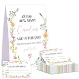 Boho Wildflowers Baby Shower Game, Guess How Many Candies Are In The Jar, Pack Of 1 Sign And 50 Guessing Cards, Baby Shower Decoration, Gender Neutral - 07