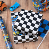 Reversible Monster Truck Wrapping Paper Roll, Mini Roll, Monster Truck And Checkered Design, Dark Blue Gift Wrap For Boys, Kids, Birthday Gifts, Themed Party And Holiday, 17 Inches X 16.4 Feet