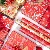 Small Christmas Gift Wrapping Paper Rolls,3 Rolls 17Inches X 198Inches Reversible Gift Wrapping Paper, Red Gold White Wrapping Paper, Snowflakes, Stripes, Plaid, Santa Hat, Christmas Decorations