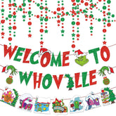 Welcome To Whoville Banner Whoville Decorations Red Green Glitter Sing Whoville Christmas Decorations Banner Christmas Decorations For Party Decorations Christmas Decor Banner For Home