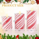 3 Pcs Christmas Flameless Pillar Candles Led Candy Cane Peppermint Stripe Red And White Glitter Battery Operated Candles For Xmas Holiday Centerpiece Home Party Decor