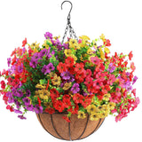18 Pcs Artificial Flowers For Outdoors Uv Resistant Fake Flower Plastic Spring Flowers Faux Silk Plants For Outside Porch Window Easter Patio Home Decor (18, Red, Purple, Yellow, Rose Red)