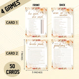 Bridal Shower Games, Boho Floral Games Cards, Fall Wedding Engagement Bachelorette Party Decorations Supplies, 4 Fun Game For 25 Guests, Including He Said She Said And Questions About The Bride- B03