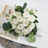 Bridesmaids Bouquets For Wedding - Set Of 6 Realistic Artificial Rose Eucalyptus Silk Bride Flowers For Bridal Shower Ceremony Decorations - Ivory White