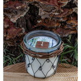 Amber Woods Hand Poured In A Wicker And Wire Glass Container Farmhouse Soy Candle
