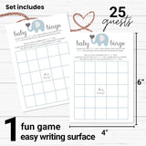 Blue Elephant Baby Shower Bingo Game - Blank Cards For Guests To Fill In Gift Guesses - Boys Jungle Animal Theme - 25 Pack