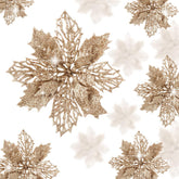 16 Pcs Glitter Poinsettia Flowers Artificial - Christmas Champagne Poinsettia Decorations Tree Flowers Ornaments For Xmas/Holiday/Seasonal/Wedding Decor