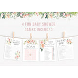 Floral Baby In Bloom Baby Shower Games, Fun Activities For 25 Guests(Bingo, Who Knows Mommy Best, Guest Quest And Guess Who)
