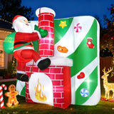 Christmas Santa Claus Inflatables Outdoor, 8Ft Inflatable Santa Claus Climbing The Chimney With Gift Bag, Xmas Blow Up Y