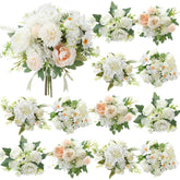 12 Bundles Valentine'S Artificial Flowers Peonies Silk Rose Faux Dahlia Fake Chamomile Hydrangea Bouquet Floral Arrangements Bulk For Vase Home Wedding Party Centerpiece(Cream White)