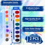 Mini Watercolor Paint Set, 2 Pack, 8 Colors Per Tray, Includes Brushes, Portable Art Supplies For General Use